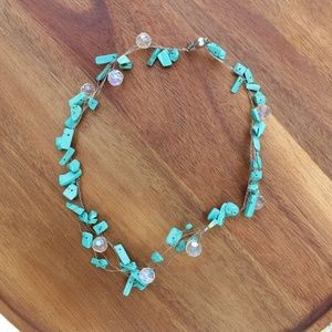 Clear & Teal Crystal Necklace